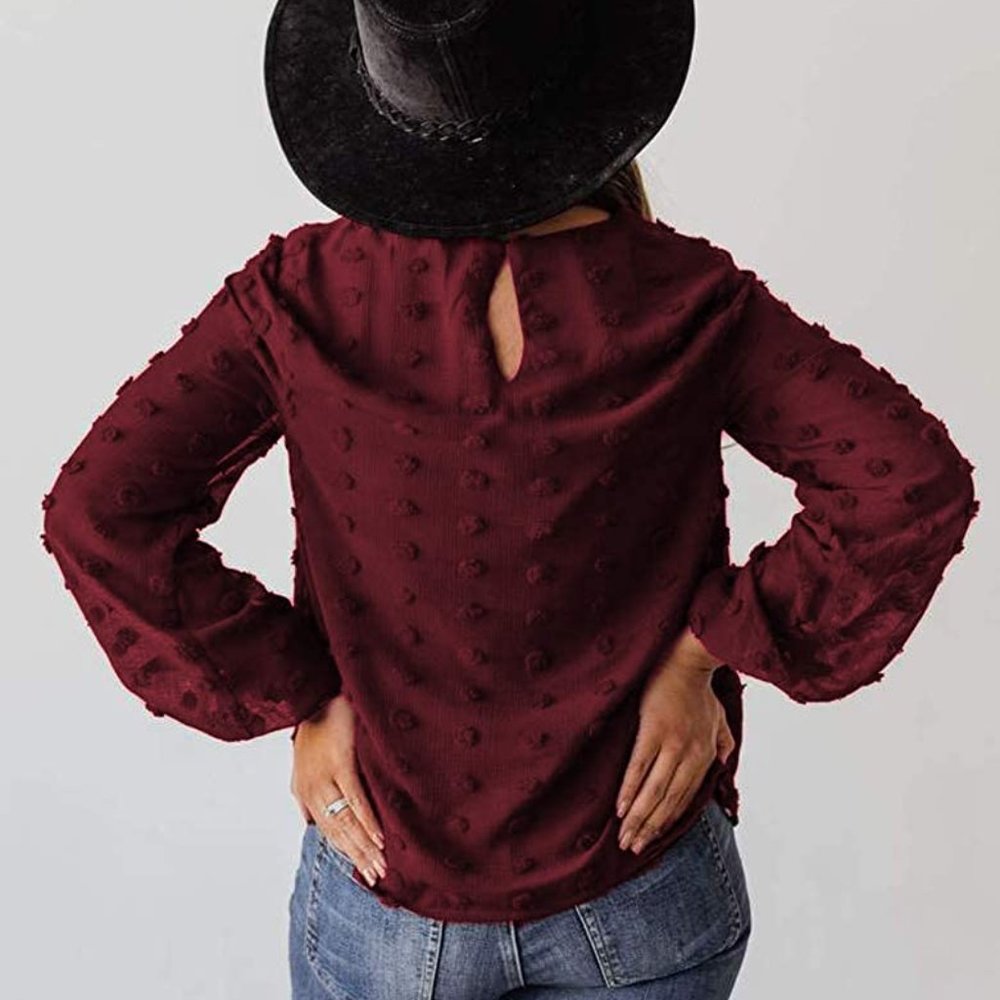Womens Chiffon Blouse Swiss Dot Casual Top Shirt - Picture 3 of 4